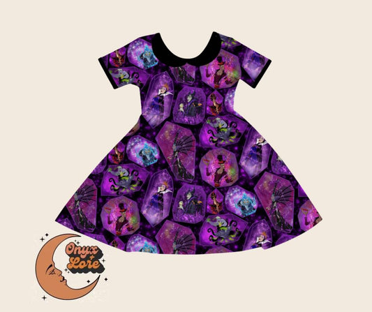 Dark Magic Crystal Villains Purple Bamboo Twirl Dress! Pixie Dust!