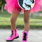 Pink Punk Hologram Punk Combats Boots w/ Hot Pink stitching!