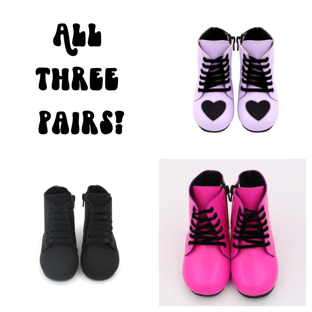 Valentines Special! THREE Pairs of Mix + Match Nyx Booties! Pink + Candy Hearts + Matte Black