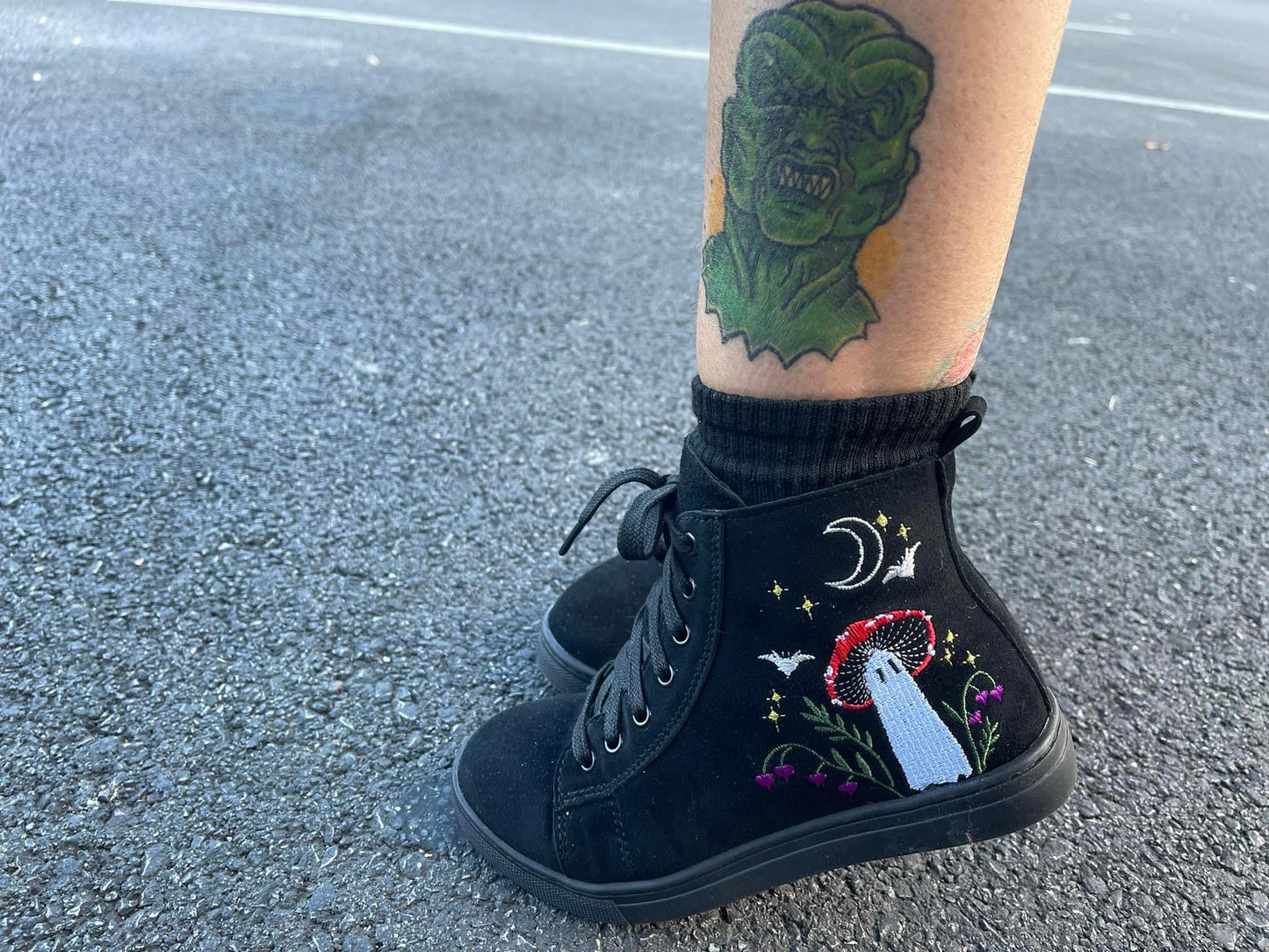 READY TO SHIP -MUSHROOM GHOSTIE + COTTAGE CORE VIBES EMBROIDERED HIGHTOP SNEAKER