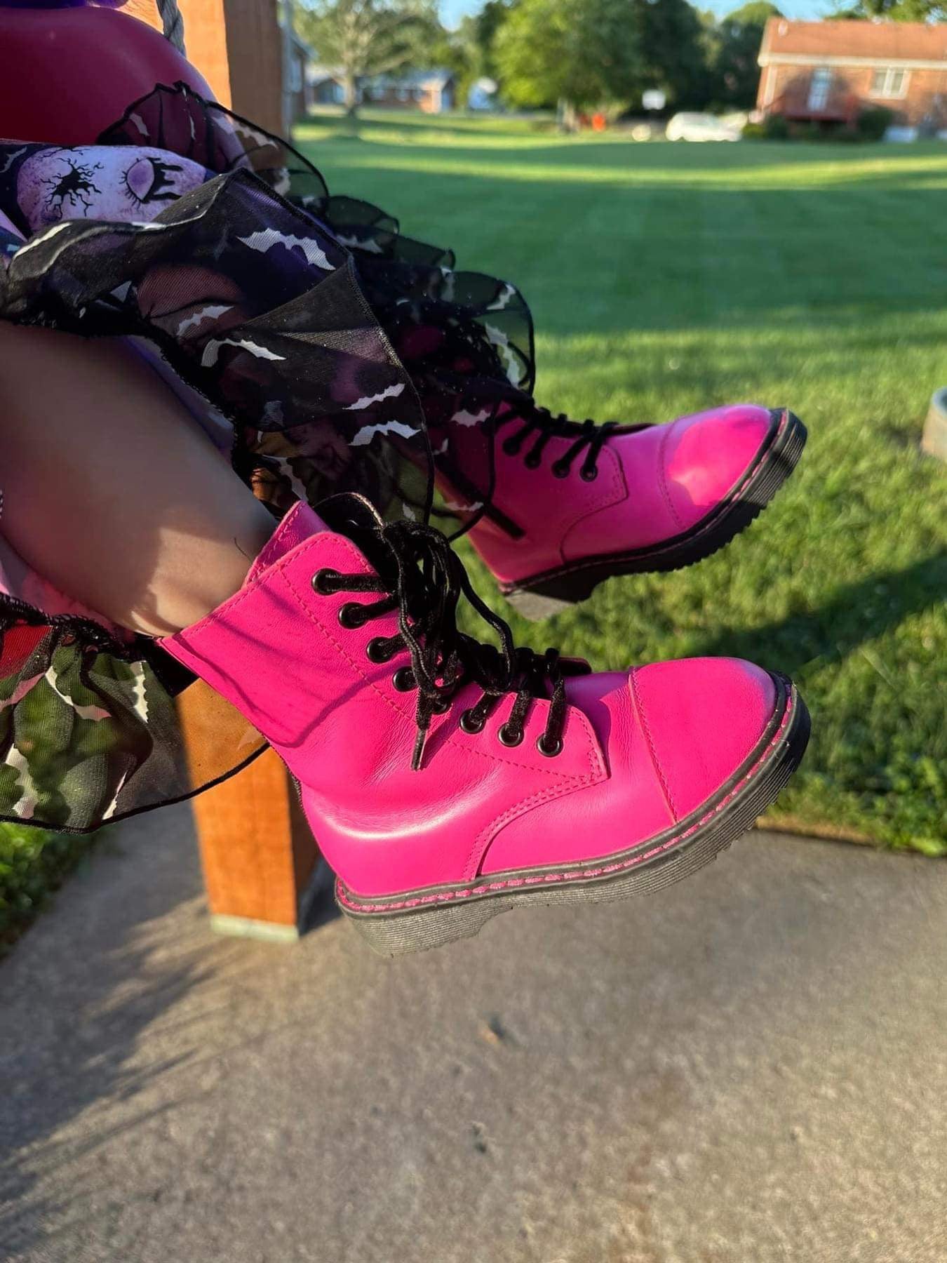 It's a RAD Valentines 80s Hot Pink + Black Combat Boots!