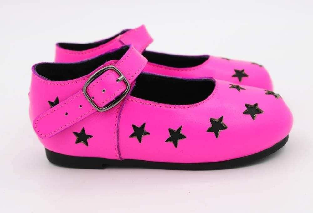 Hot Pink + Black Stars 80s Mary Janes! RAD Vday!
