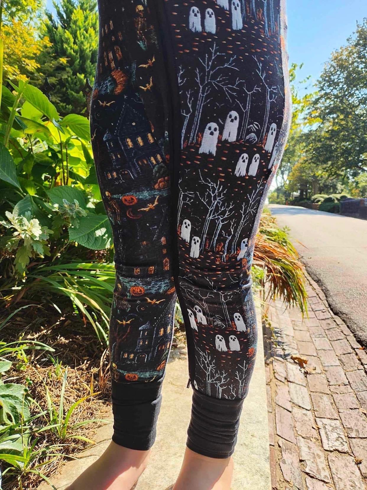 READY TO SHIP - Haunted House + Ghostie Forest Zippy Romper! Ghosts + Skeletons + Halloween Magic!