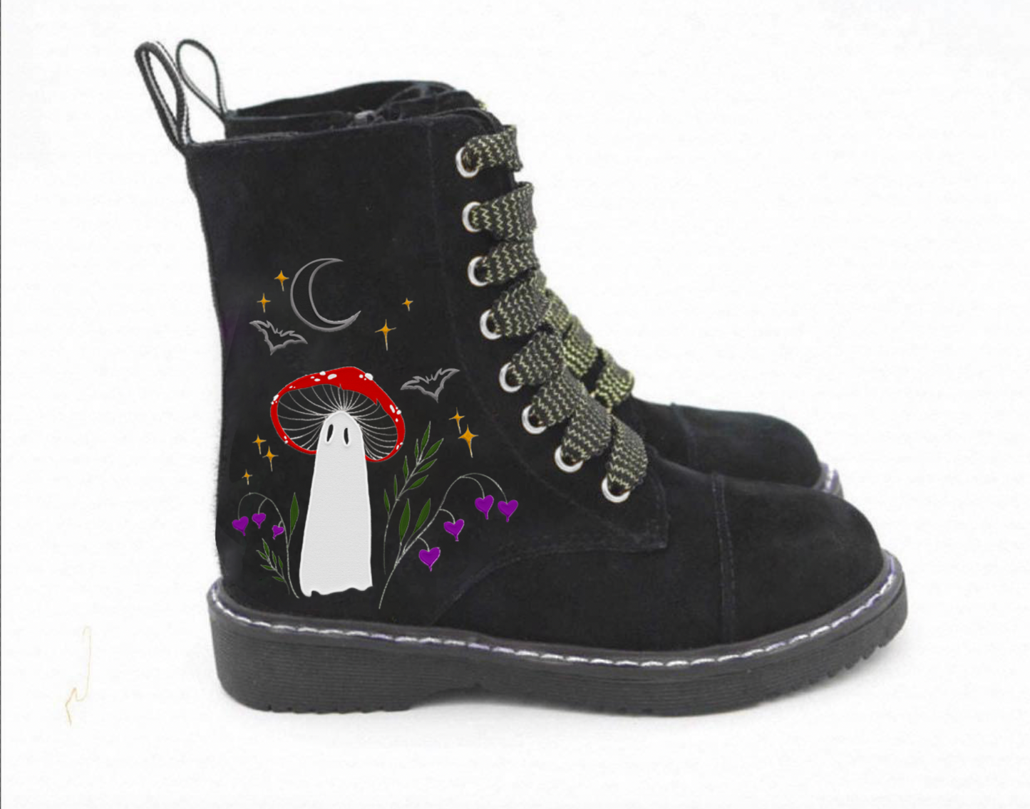 READY TO SHIP- Mushroom Ghostie + Cottage Core Vibes Embroidered Combat