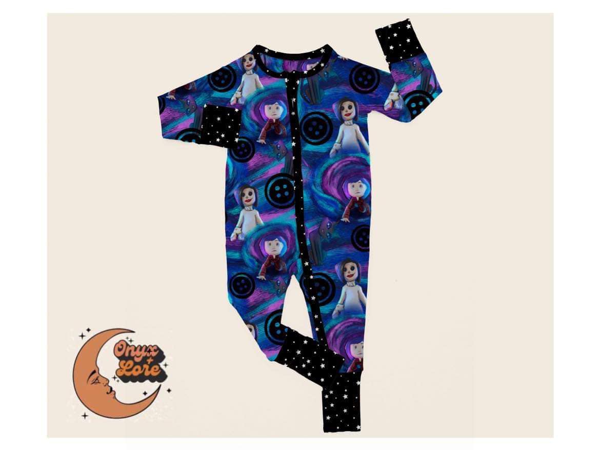 Spooky Button Eyes GIrl + Family Zip Rompers