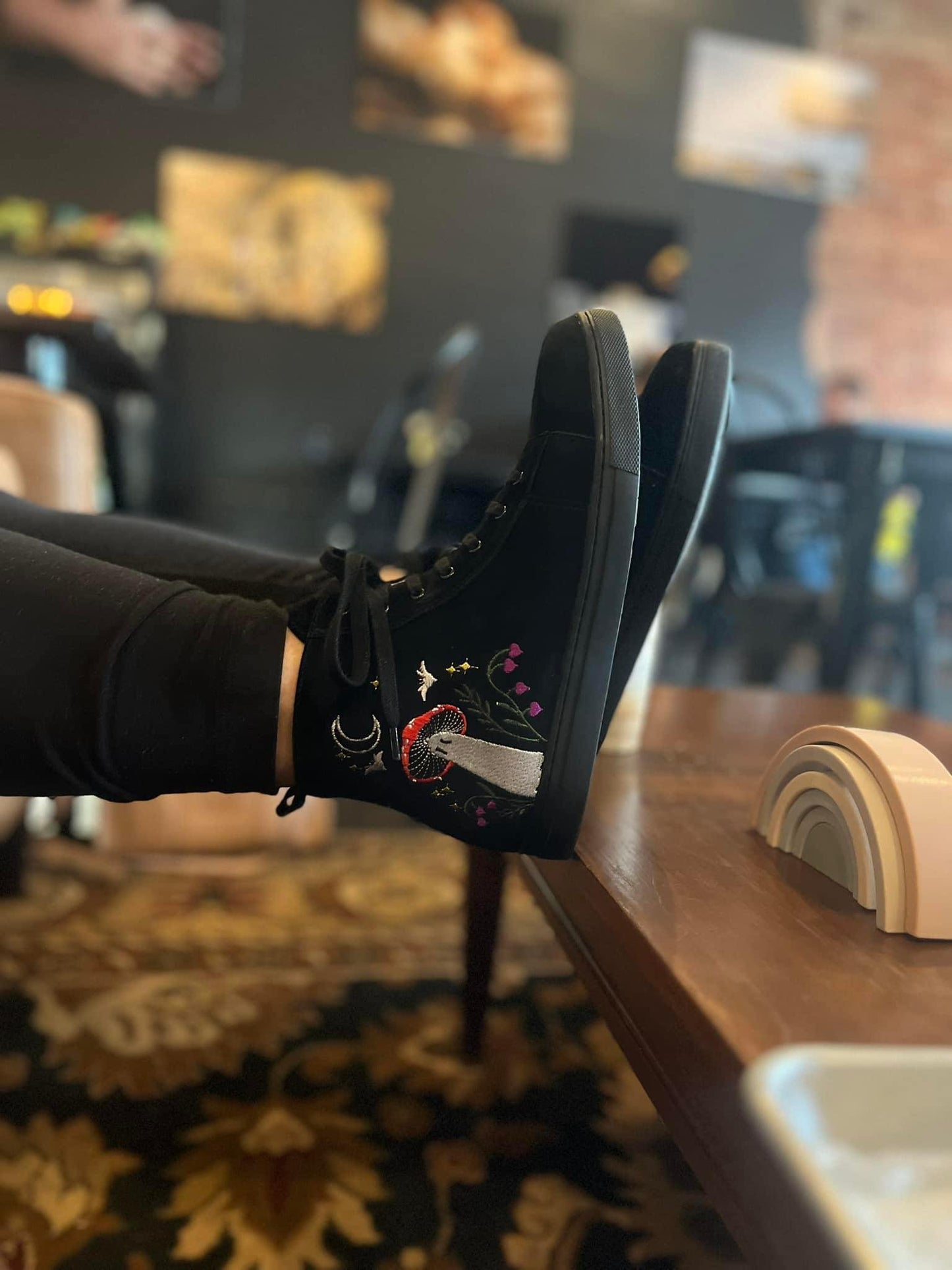 READY TO SHIP -MUSHROOM GHOSTIE + COTTAGE CORE VIBES EMBROIDERED HIGHTOP SNEAKER