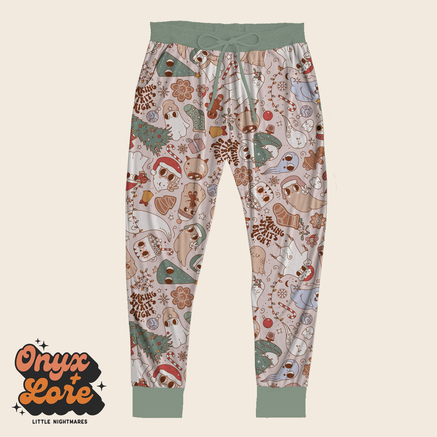 Spooky Adult Making Spirits Bright Ghostie Christmas Joggers!