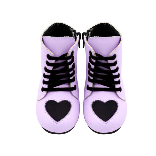 Ready to Ship -Pinky Lavender + Matte Black Heart Pastel Witchy Booties