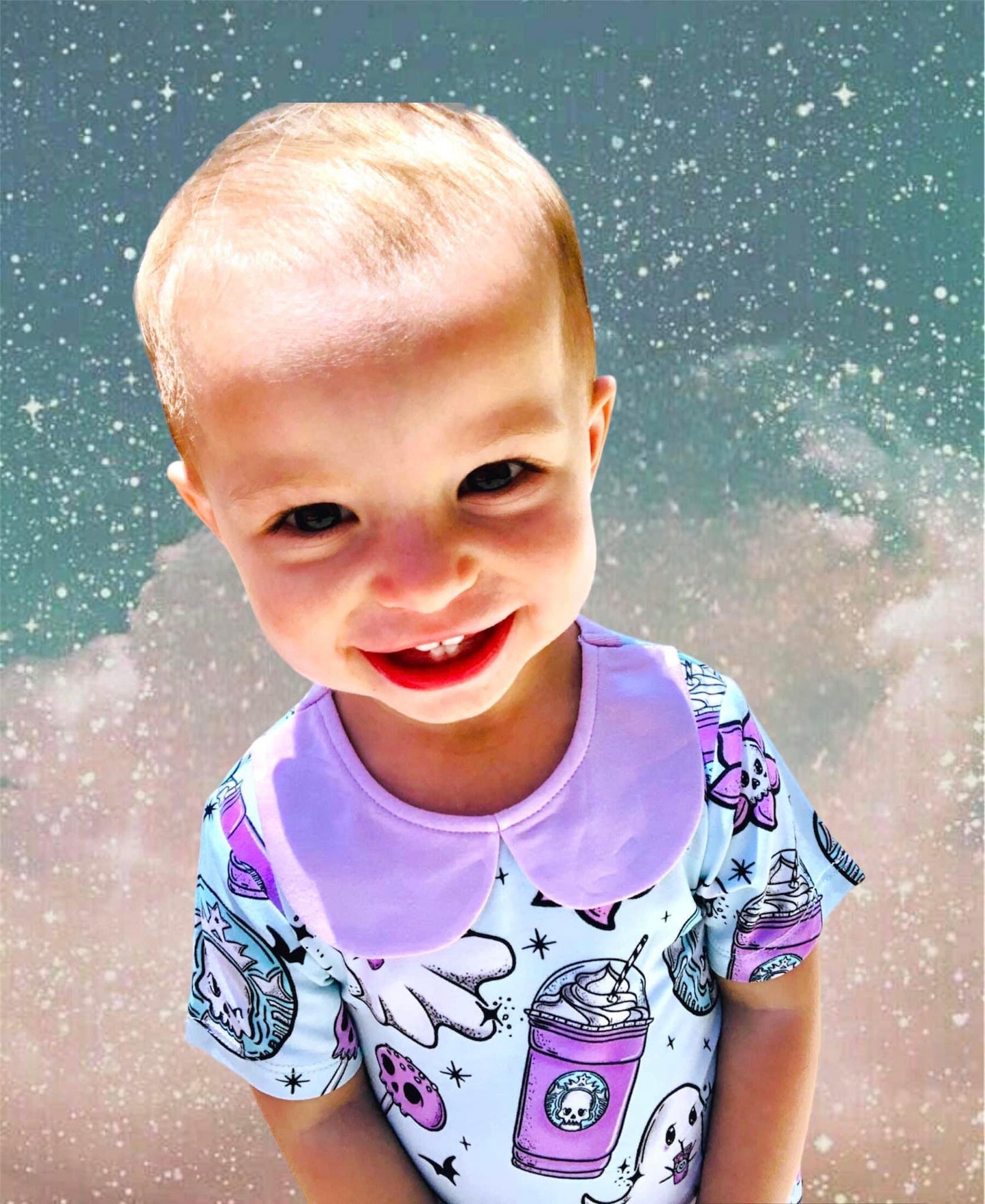 Ready to Ship Starbie Ghouls-- Pastel Goth Vibes Baby Twirl Leo Dress 0-24m!
