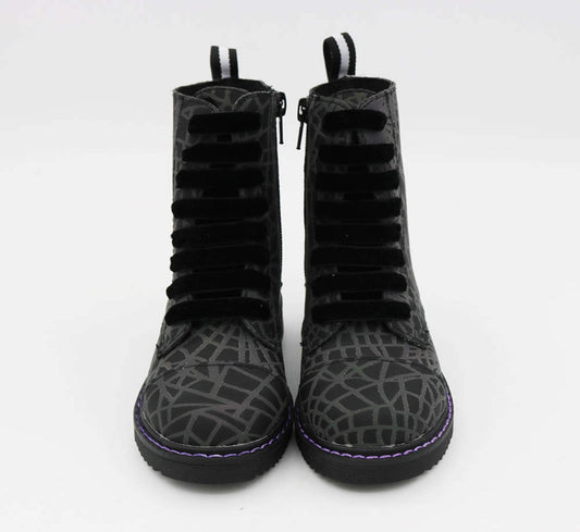 Spooky Reflective Spiderweb Combat Boots! They Glow in the light!
