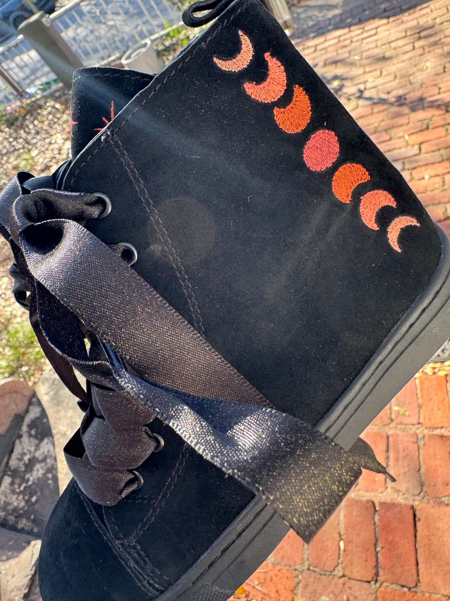 Ready to Ship- Moonphases Luxe Embroidered Moon Hightops w/ Star tongue Embroidery! Witchy