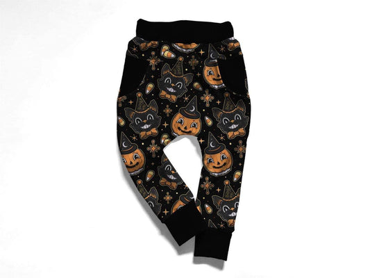 Vintage Halloween Black Cat + Pumpkin Daywear Kid joggers