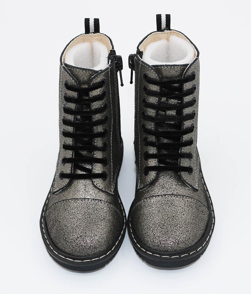 KIDS + ADULT MOONROCK COMBATS! Silvery sparkle Magical Potion Soft Sueded Combat Boots! Silver Metallic Magic!