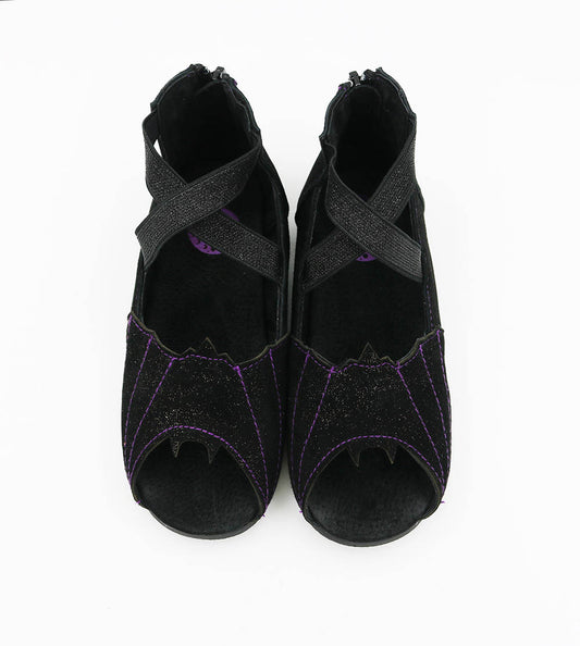 Black Mystical Shimmer Peep Toe Bat Flats!