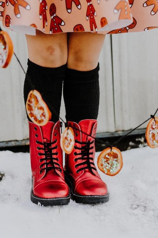 Christmas Red Metallic Vintage Combat Boots!