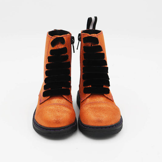 READY TO SHIP - Enchanted Orange Hocus Pocus Shimmer Combat Boots + Black Laces