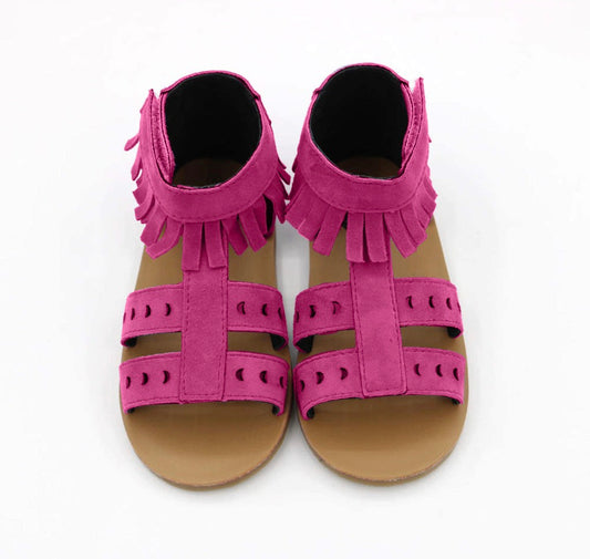 KIDS+ ADULT Pink Luxe Leather Stevie Fringe Moon Sandals! Soft Leather! Boho Stye!