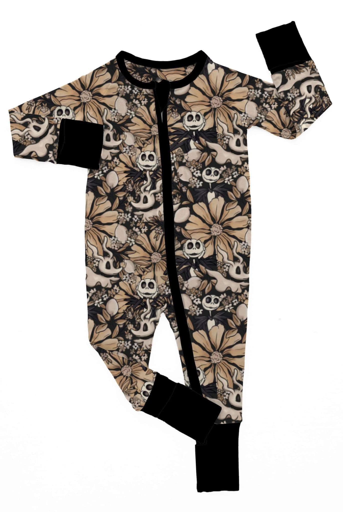 Jack + Zero Spooky Floral Bamboo Zip Romper