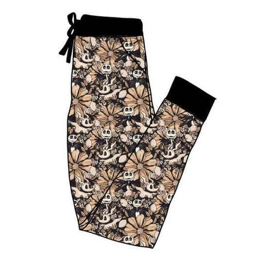 Ready to Ship- Jack + Zero Floral Nightmare Spooky Adult Bamboo Joggers