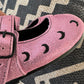 Ready to Ship! Pink Pastel Moon Witch Black Crescent Mary Janes- Luxe + Embroidered