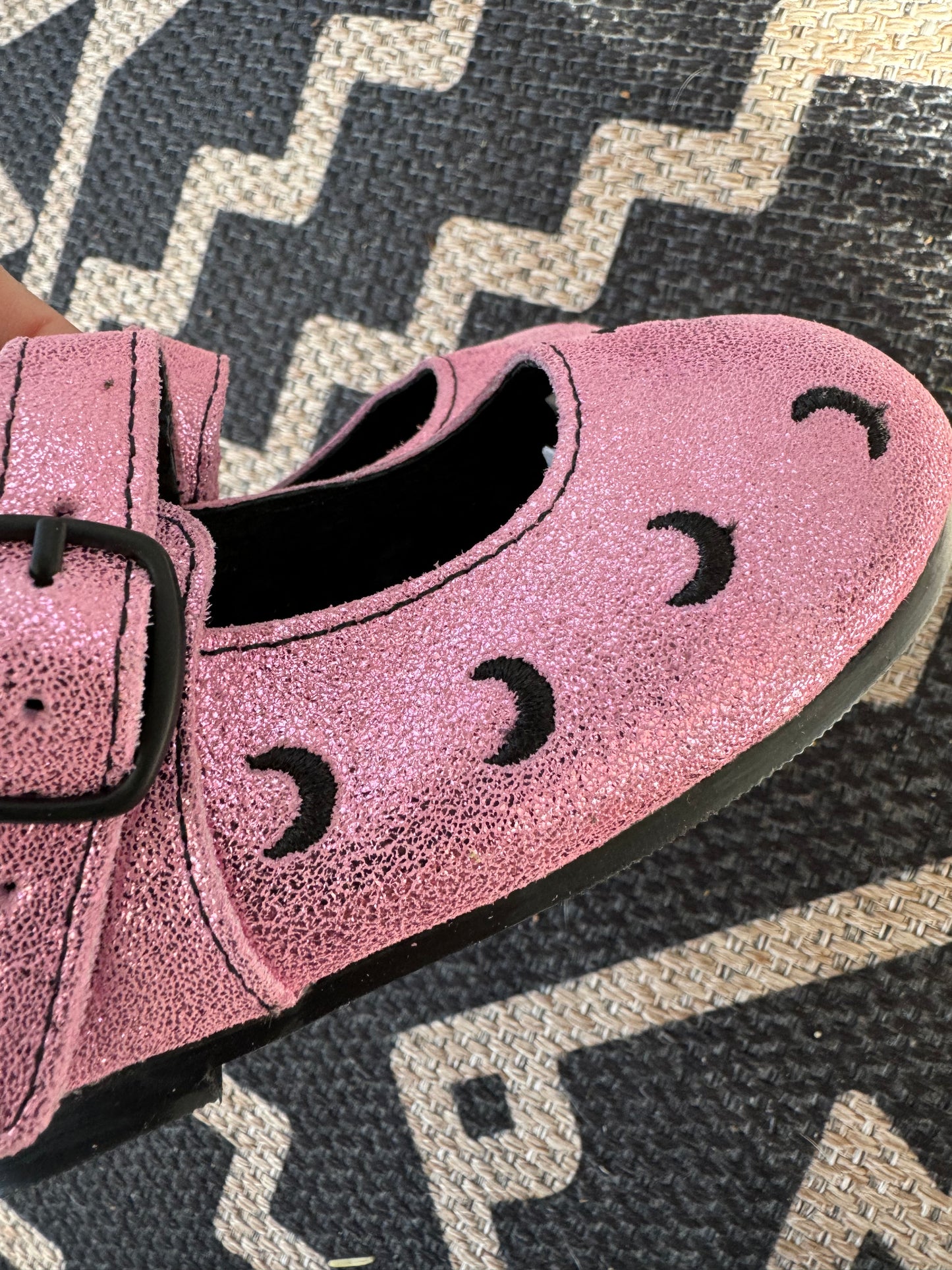 Ready to Ship! Pink Pastel Moon Witch Black Crescent Mary Janes- Luxe + Embroidered