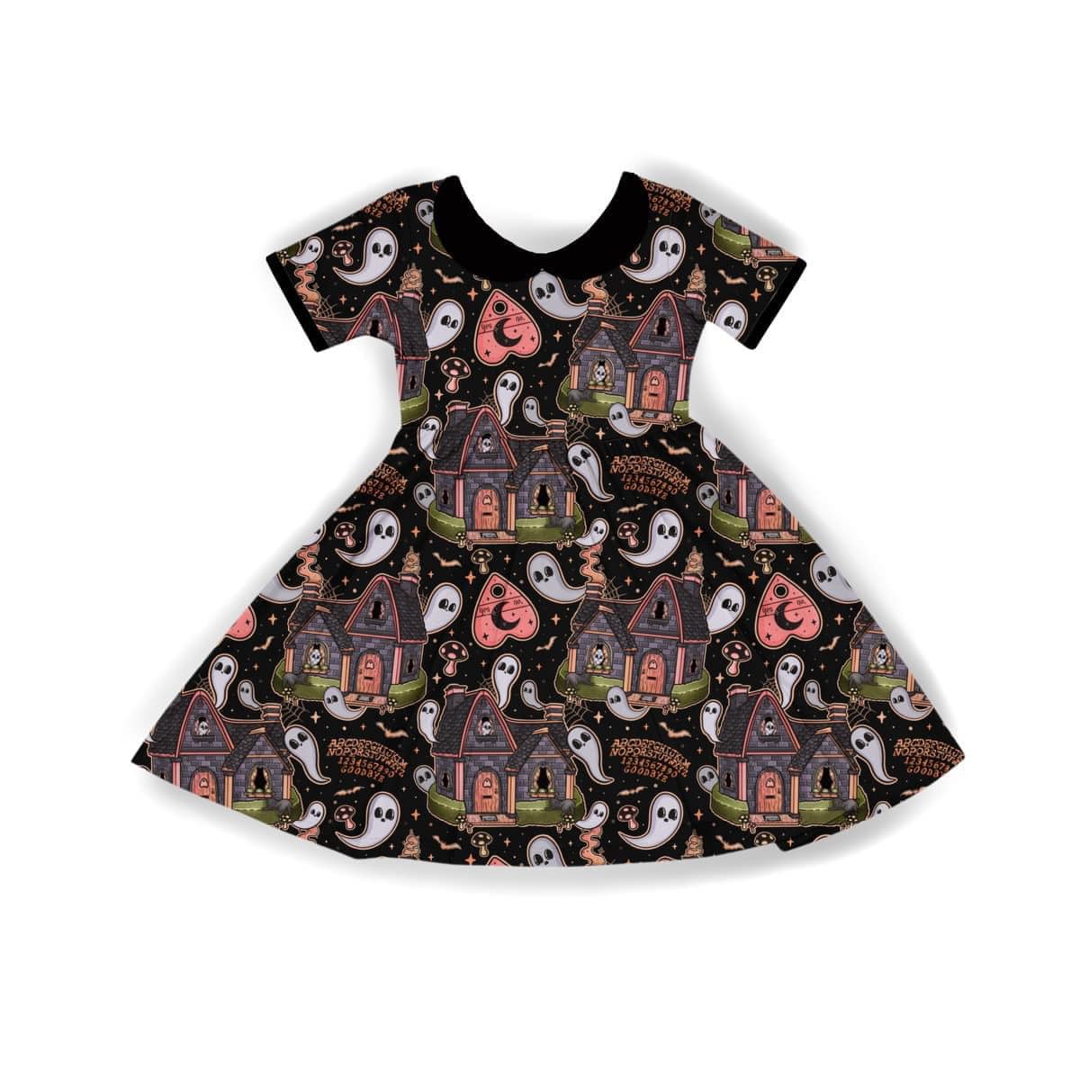 Ready to Ship-- Haunted House Spooky Girl Bamboo Twirl Dress! Ghosts + Ouija!