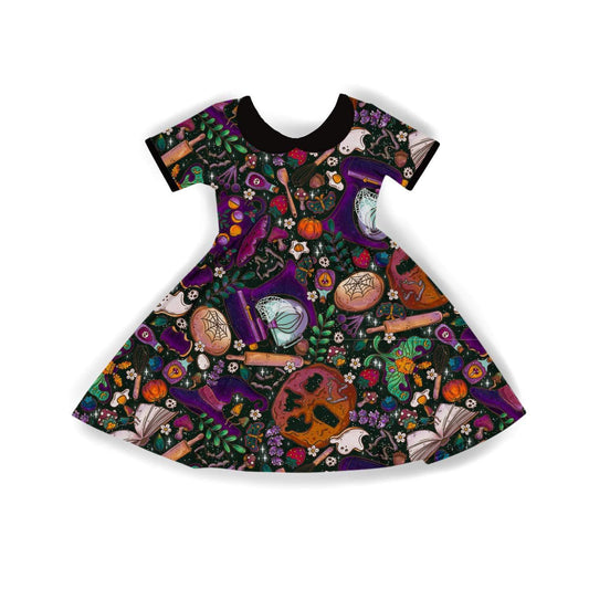 Ready to Ship- Kitchen Witch Spooky Baking Twirl Dress! Cottagecore, Sourdough, Mushrooms! Magical!