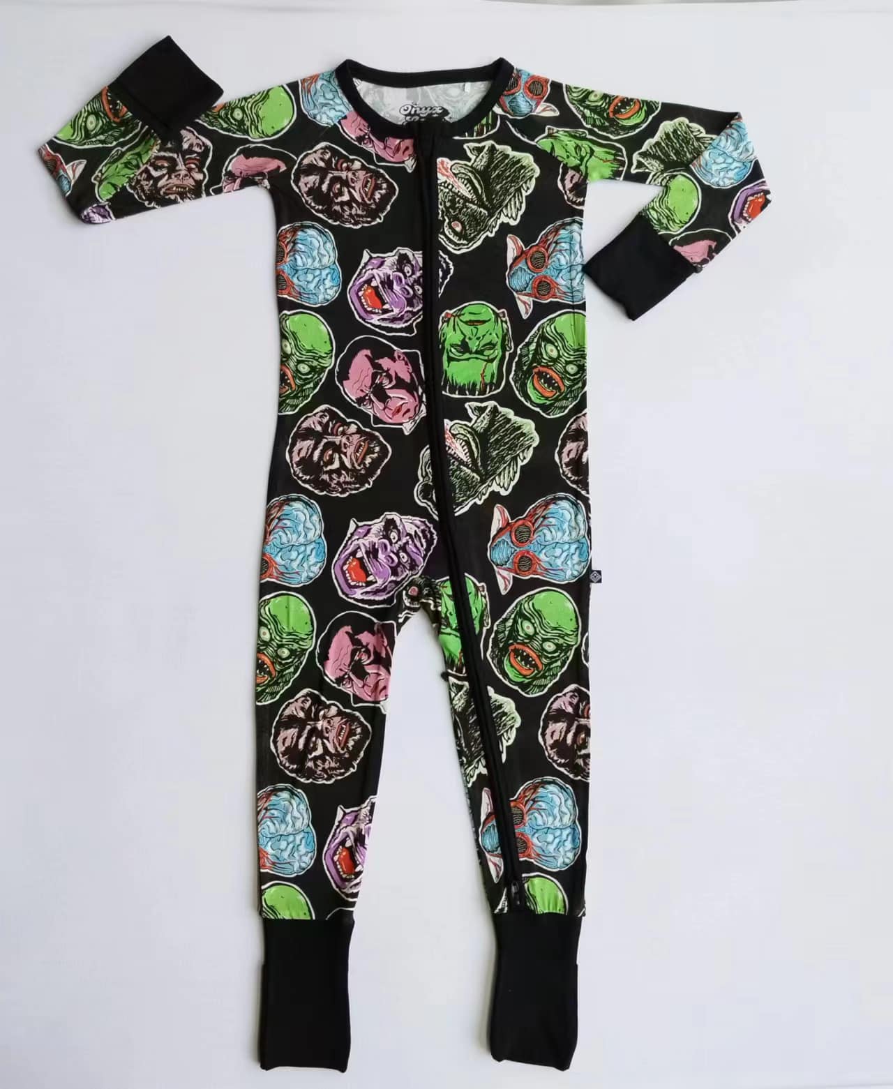 READY TO SHIP --Old School Monsters Zip Romper! Perfect Layering piece!