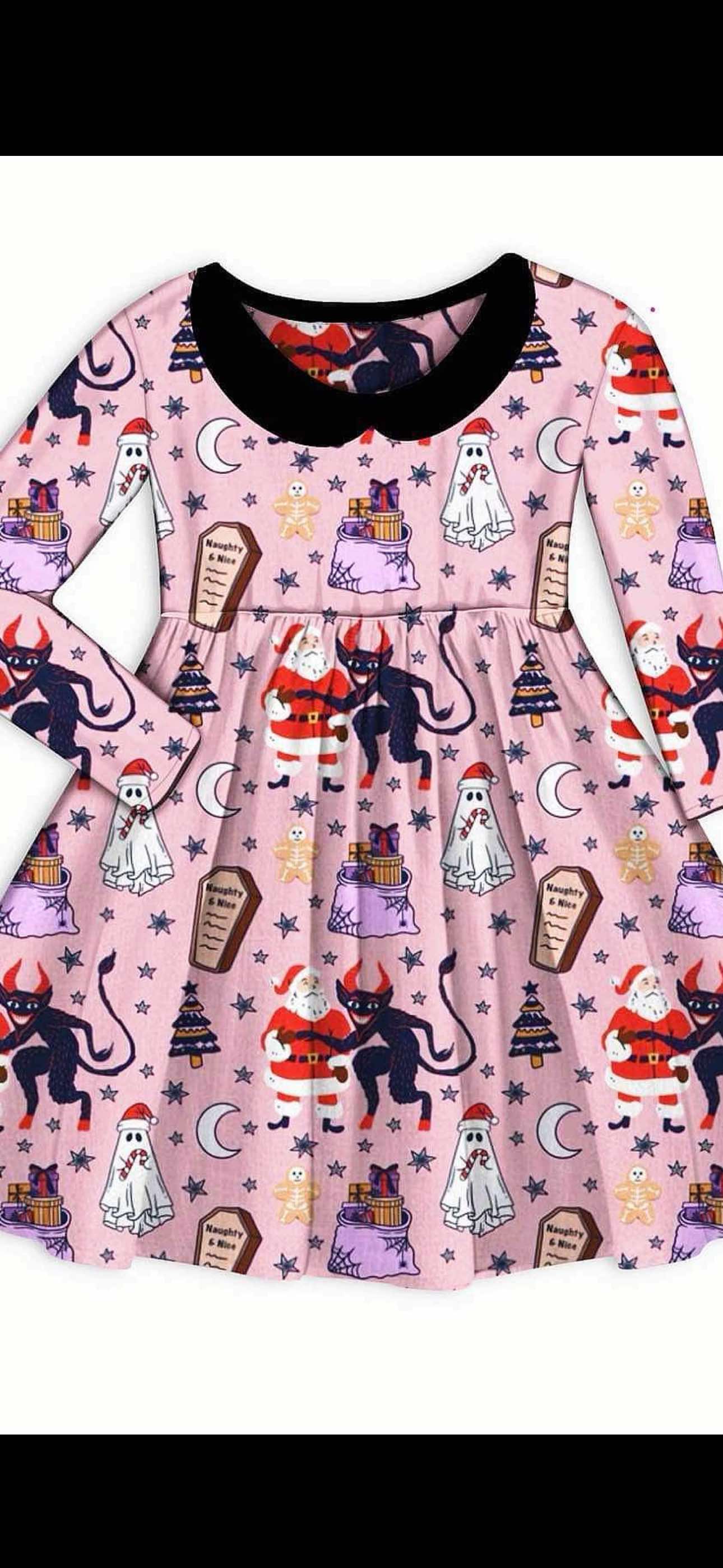 Krampus + KRINGLE Gothmas Pink Spooky Christmas Long Sleeve Bamboo Dress (all sizes)