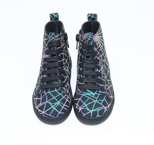 Ready to Ship -- Spooky Reflective Spiderweb HighTOPS! They Glow in the light!