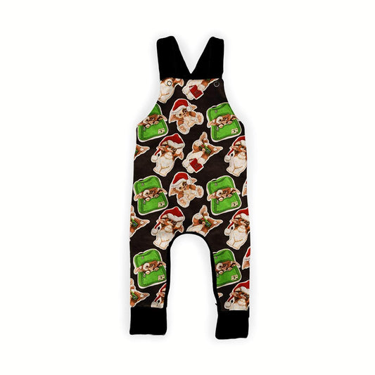 Ready to Ship- It's a Spooky Gremlin Christmas BamBOO Overalls!  Dont feed after midnight!