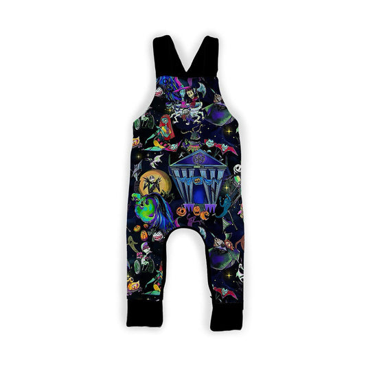 The Spooky Storyteller Nightmare Bamboo Overalls! Moody amazing Halloween Print! Jack + Oogs!