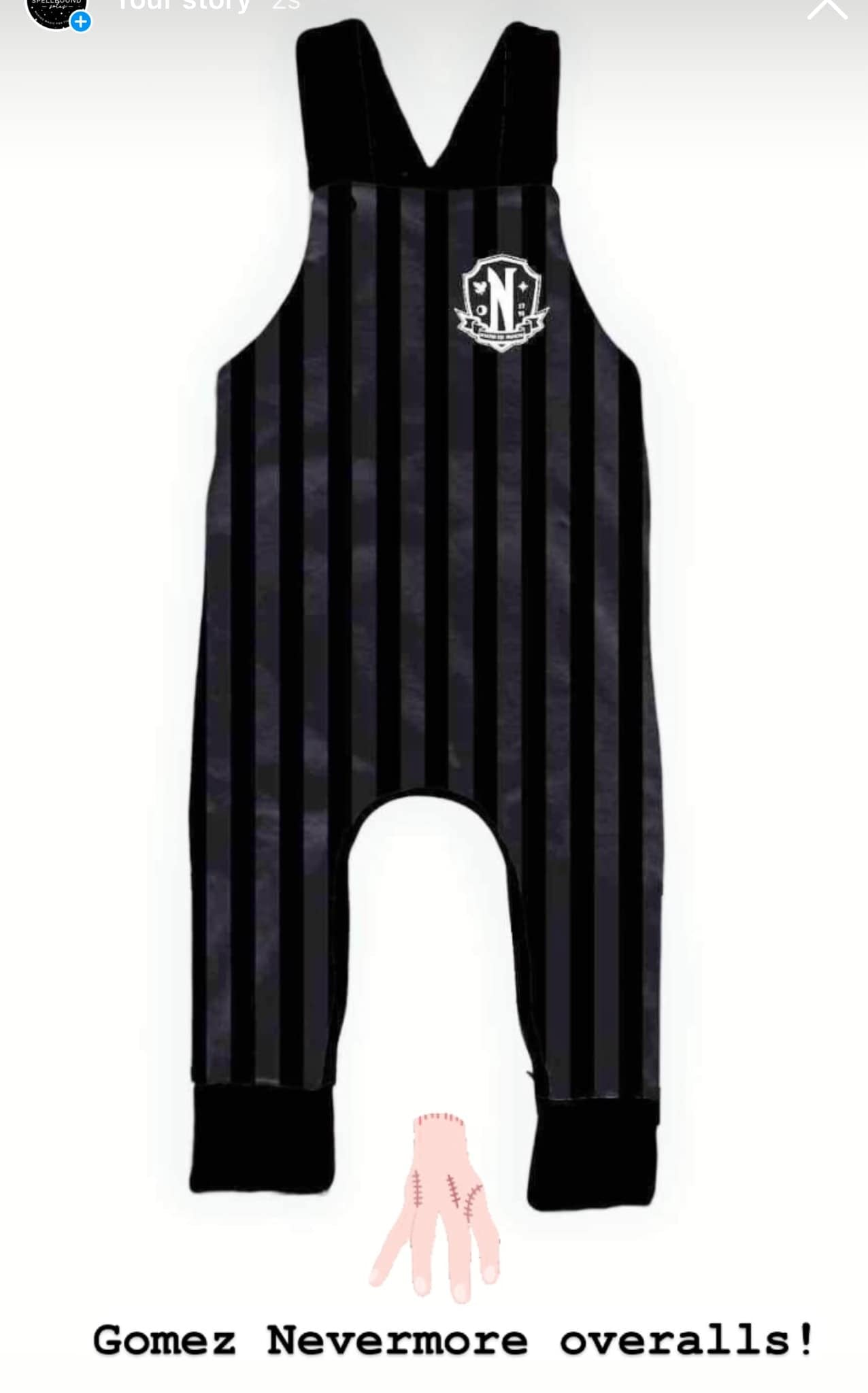 LOGO Nevermore WEDS Grey + Black Striped Bamboo Overalls! Addams + Spooky + Hipster Goth!