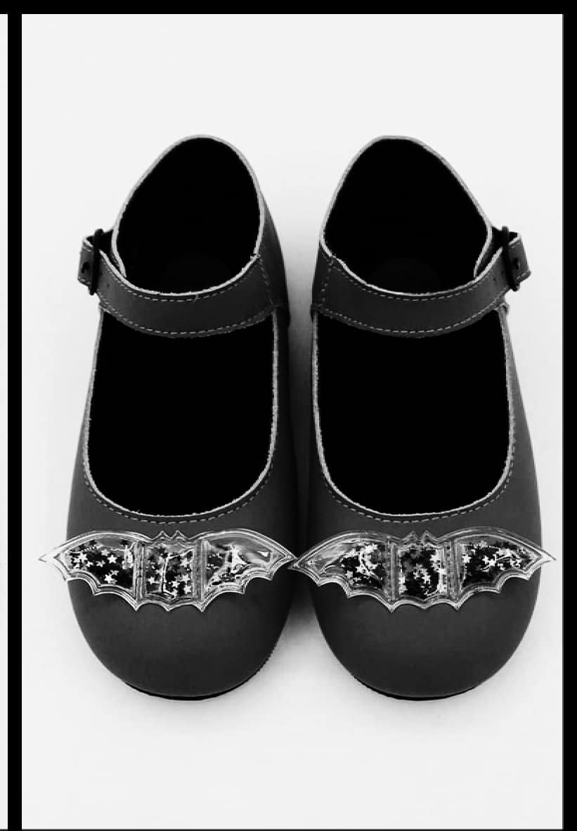 Matte Black Bat Shaker Lilith Mary Janes! Mystical Black Bats with Star glitter!