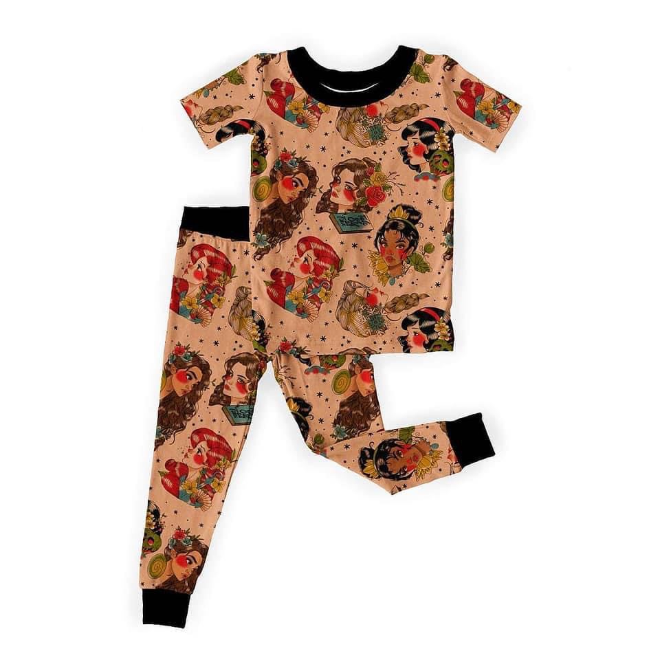 Vintage Tattoo Princess Two Piece Matching Bamboo Lounge Set! Leggings + Short Sleeve top!