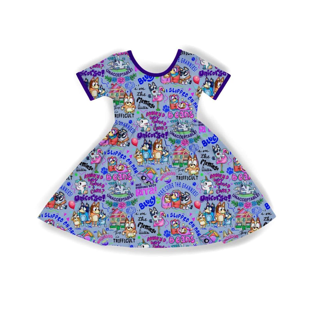 Grannies + Favorite Sayings Blue Dog Bamboo twirl Dress! ALL SIZES!