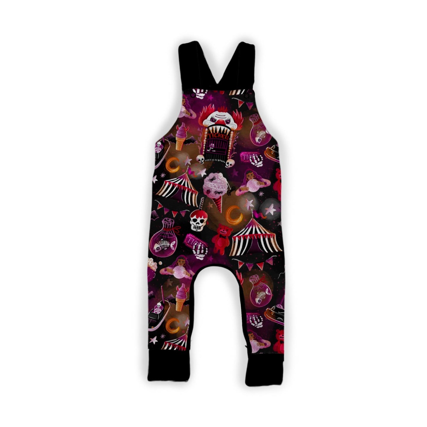 Spellbound Spooky Summer Circus Overalls! Hipster Kiddo! Clowns + Spooky Snacks!