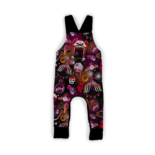 Spellbound Spooky Summer Circus Overalls! Hipster Kiddo! Clowns + Spooky Snacks!