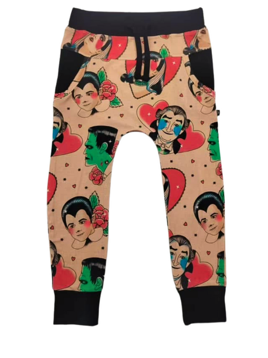 Ready to Ship-- Spooky Vintage Monsters Eddie + Herman Grandpa + Adorable Spooky Daywear Joggers! Daywear!