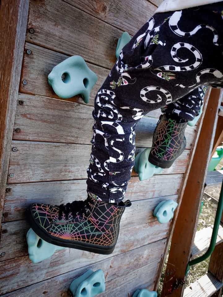 Ready to Ship -- Spooky Reflective Spiderweb HighTOPS! They Glow in the light!