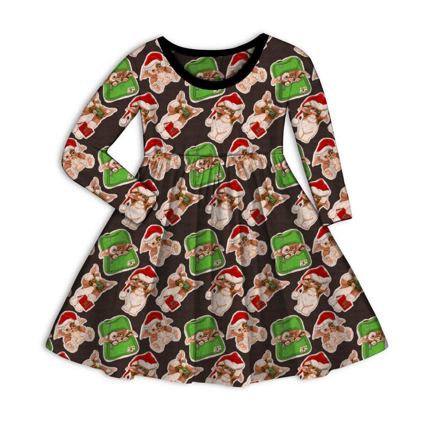 Gremlin Creepy Cute Christmas BamBOO Long Sleeve twirl dress!! All sizes!