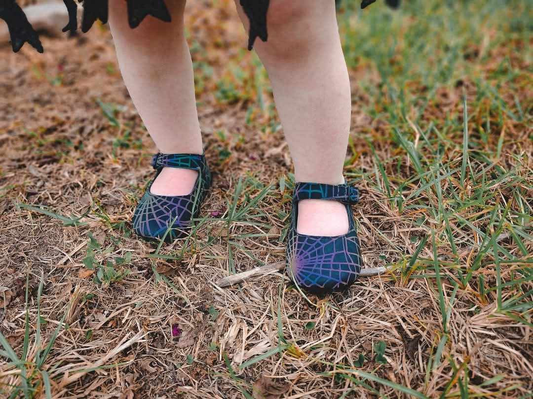 Ready to Ship-- Spooky Girl Spiderweb Reflective Glowy Mary Janes!