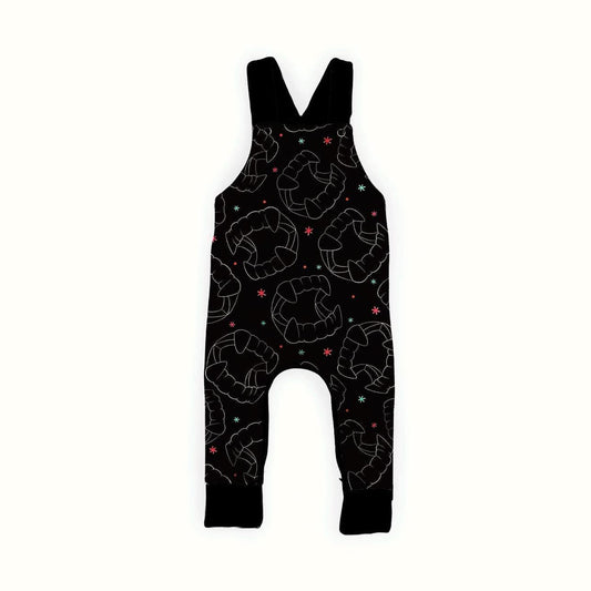 Ready to ship- Vampire Teeth Black Spooky Overalls! Goth Kid!