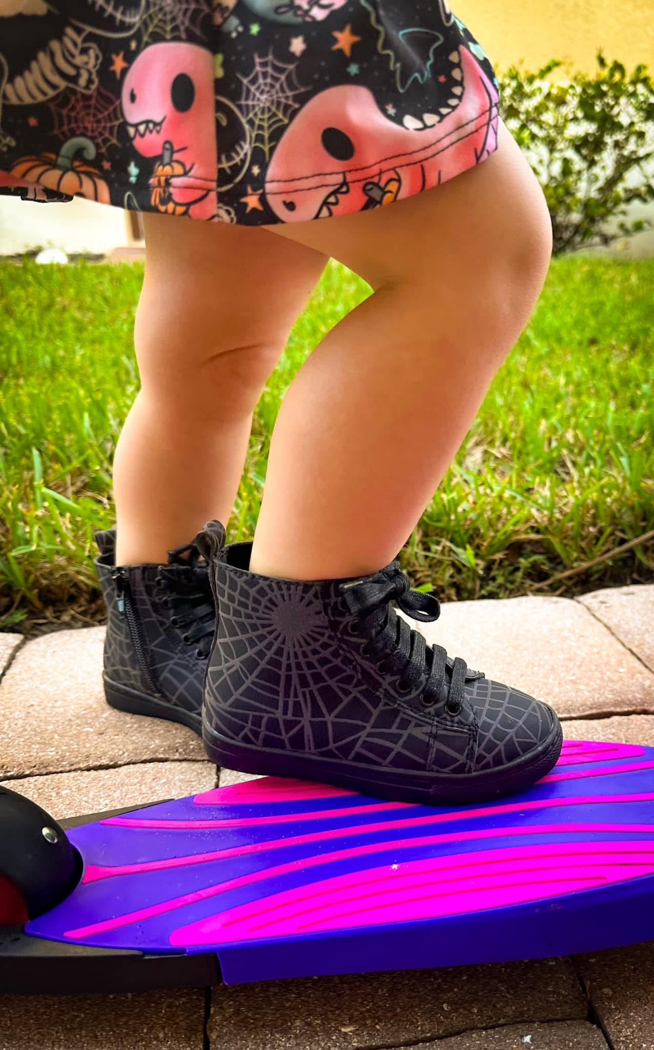 Ready to Ship -- Spooky Reflective Spiderweb HighTOPS! They Glow in the light!