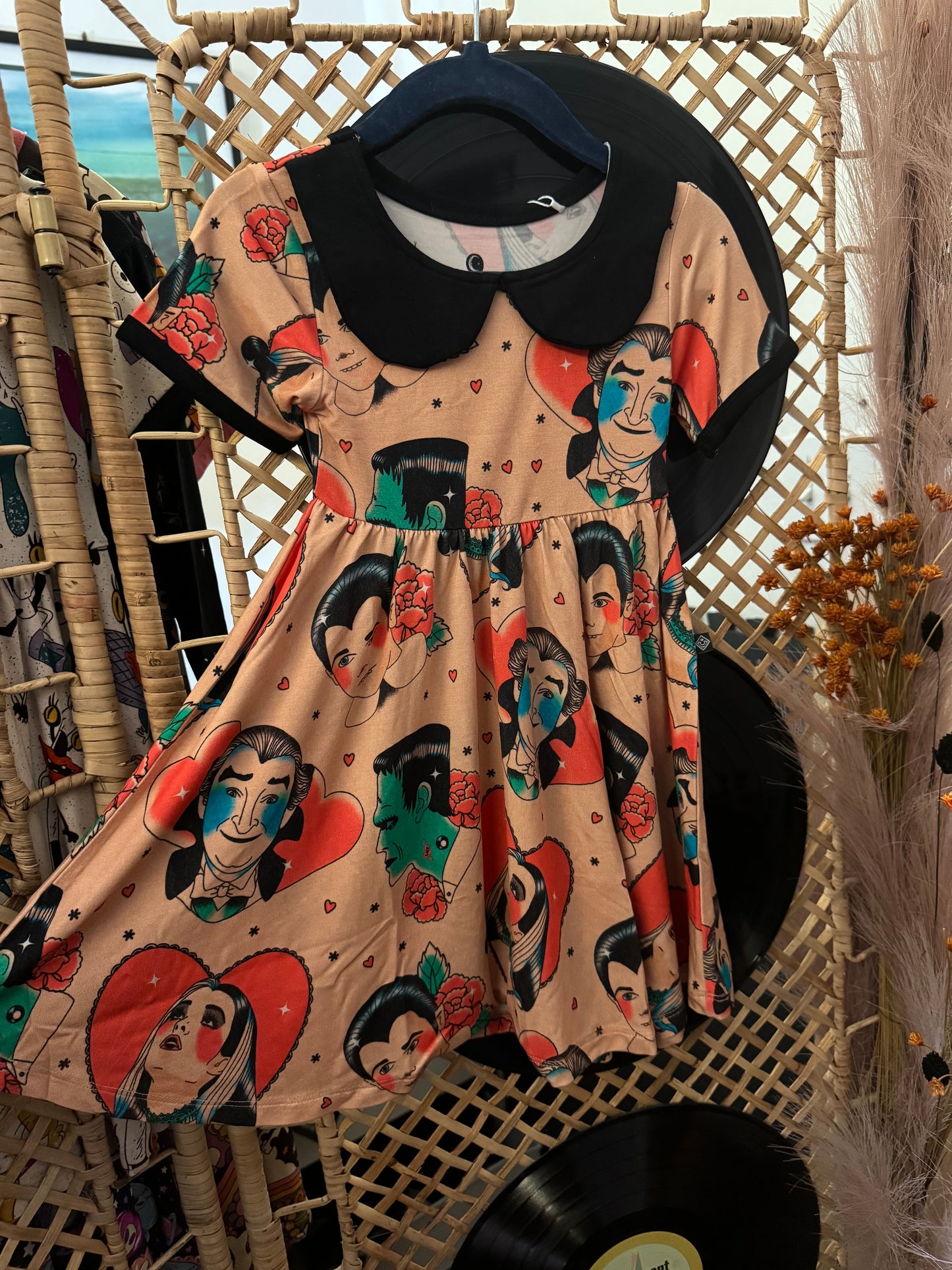 Ready to Ship- Grandpa + Eddie Vintage Monsters Bamboo Alt Twirl Dress!