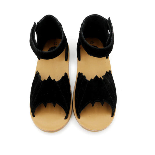 Exclusive Spellbound Luxe Leather All Black Bat Sandals