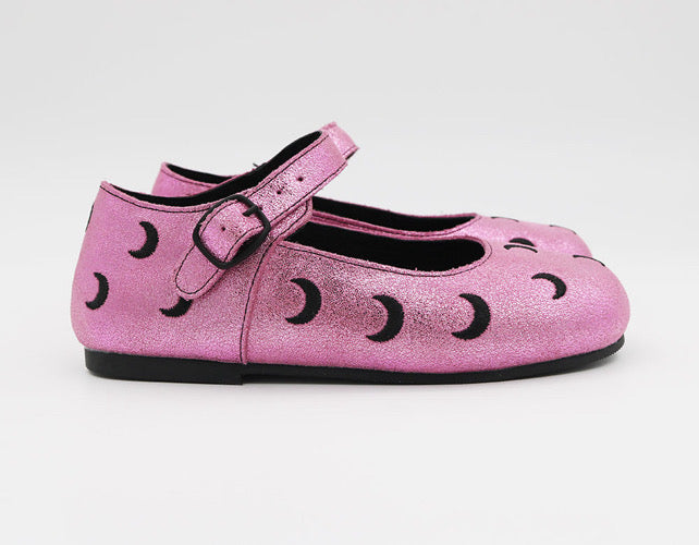 Pink Pastel Moon Witch Black Crescent Mary Janes