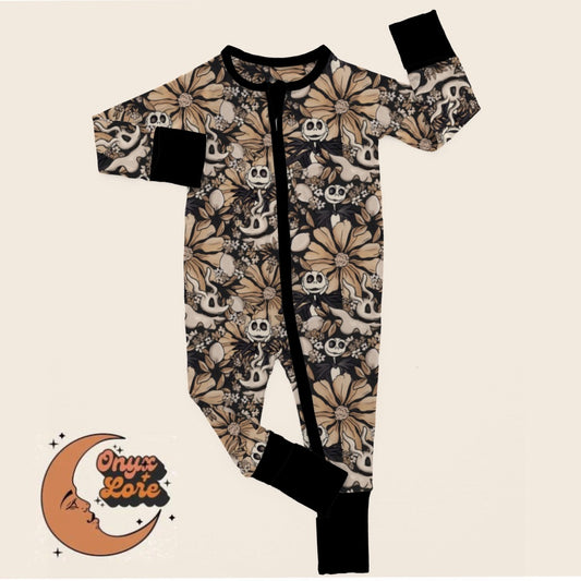 Jack + Zero Spooky Floral Bamboo Zip Romper