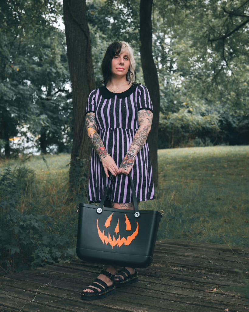 Ready to Ship! PURPLE + BLACK BEETLE STRIPED LAVENDER + BLACK TWIRL DRESSES! PETER PAN COLLAR! (all sizes)