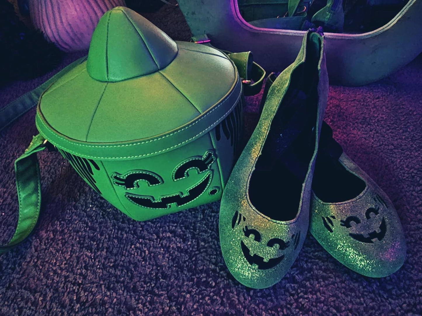 Ready to ship— McWitchy Green + Matte black Aura X Flats! Spooky Halloween!